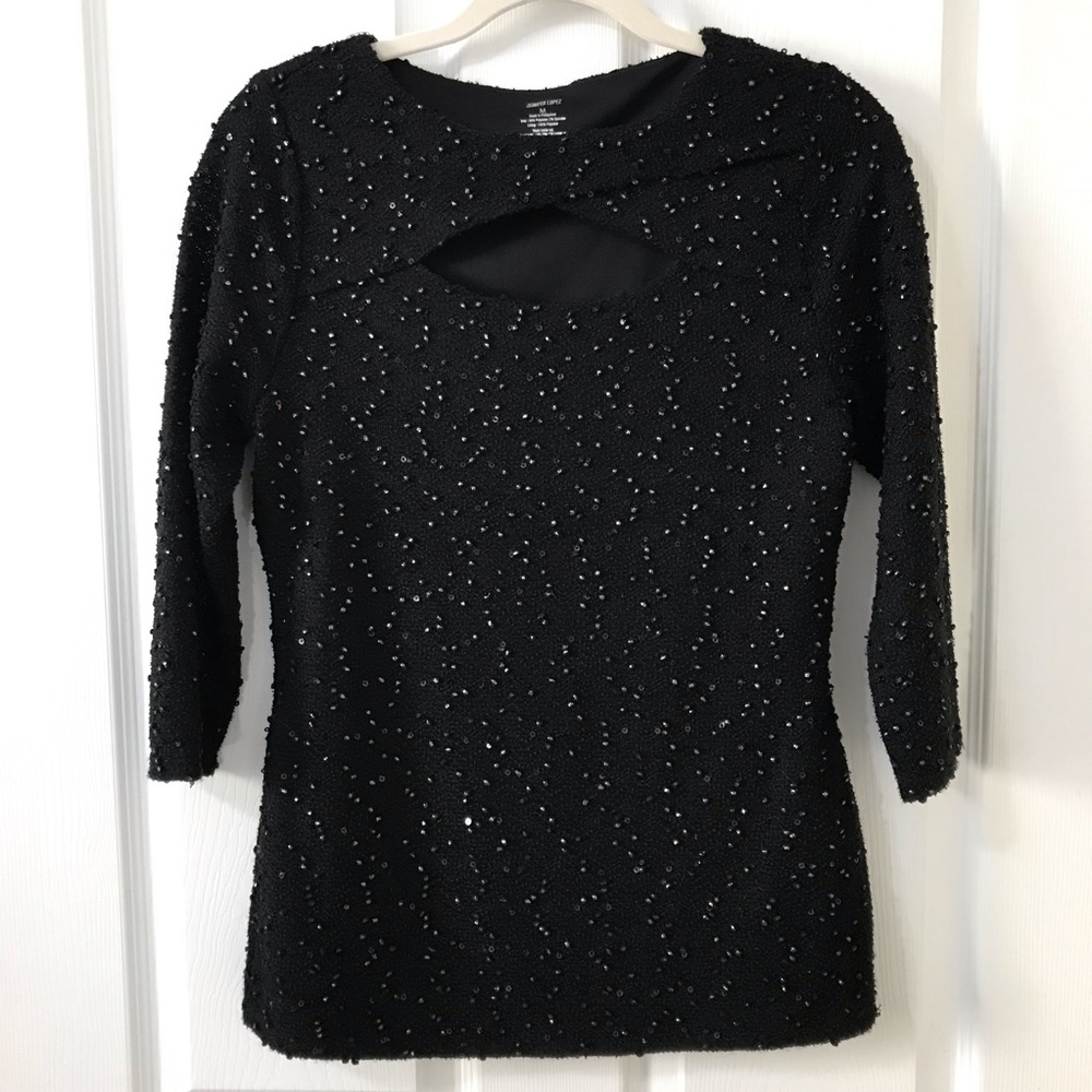 Jennifer Lopez JLO Black Sequined Blouse Medium